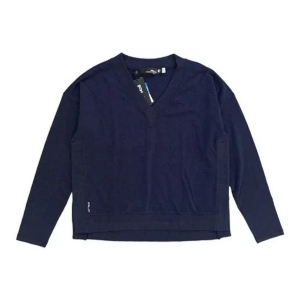 RLX RALPH LAUREN WOMEN'S SZ LRG V-NECK GOLF SWEATER~NAVY~NWT